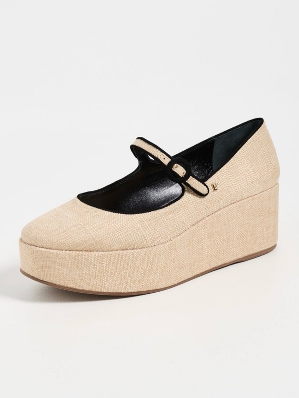 Anthropologie Larroude NEW Blair Flatform Mary Janes Beige Raffia